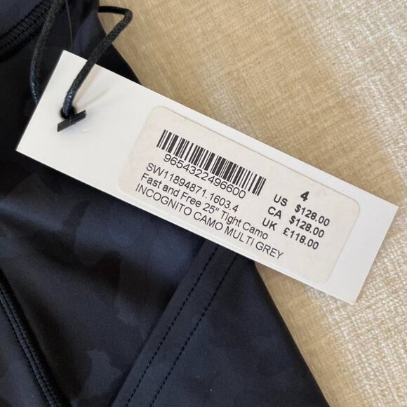 NWT Lululemon Fast and Free Leggings 25 size 4 incognito camo multi grey - Picture 6 of 6